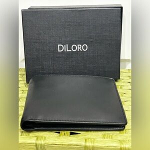DILORO Men's Leather RFID Slim Black Wallet NEW